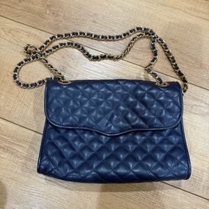 Rebecca Minkoff Navy & Gold Quilted Chain Bag